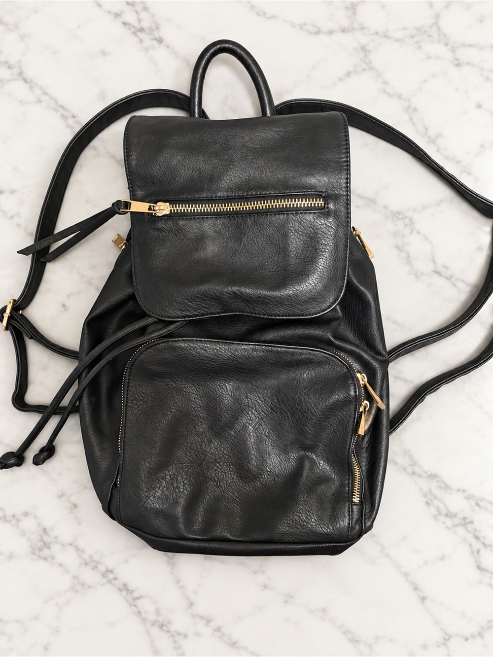 Aldo Black Faux Leather Backpack with Gold Hardware